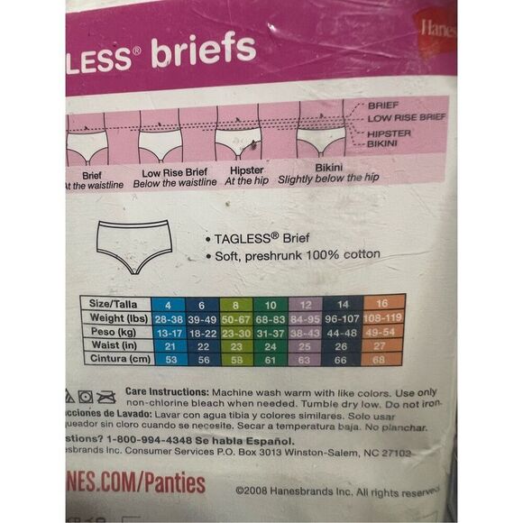 Hanes Girls Briefs Sz 6 (10) Pr Sz 8 (10) Pr NIP - Picture 3 of 5